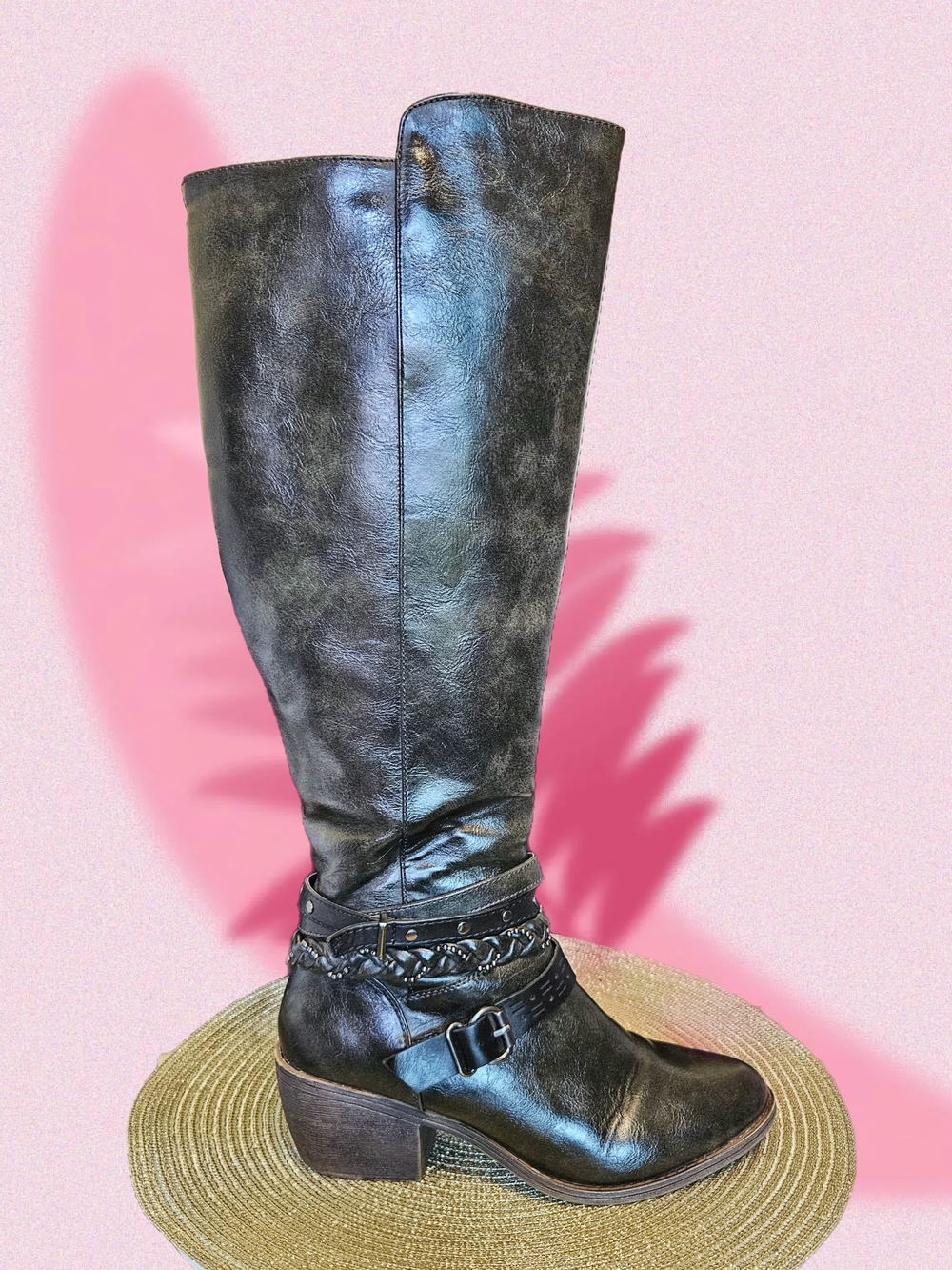 r2 Bandi Tall Festival Riding Boots Distressed Black Finish Size 7.5